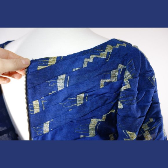 Tracy Reese Blue Back Zip Printed Top - Size 12 - Picture 11 of 13